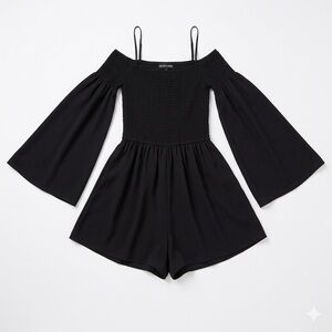 The Fifth Label black romper off-shoulder smocked bodice playsuit nightlife